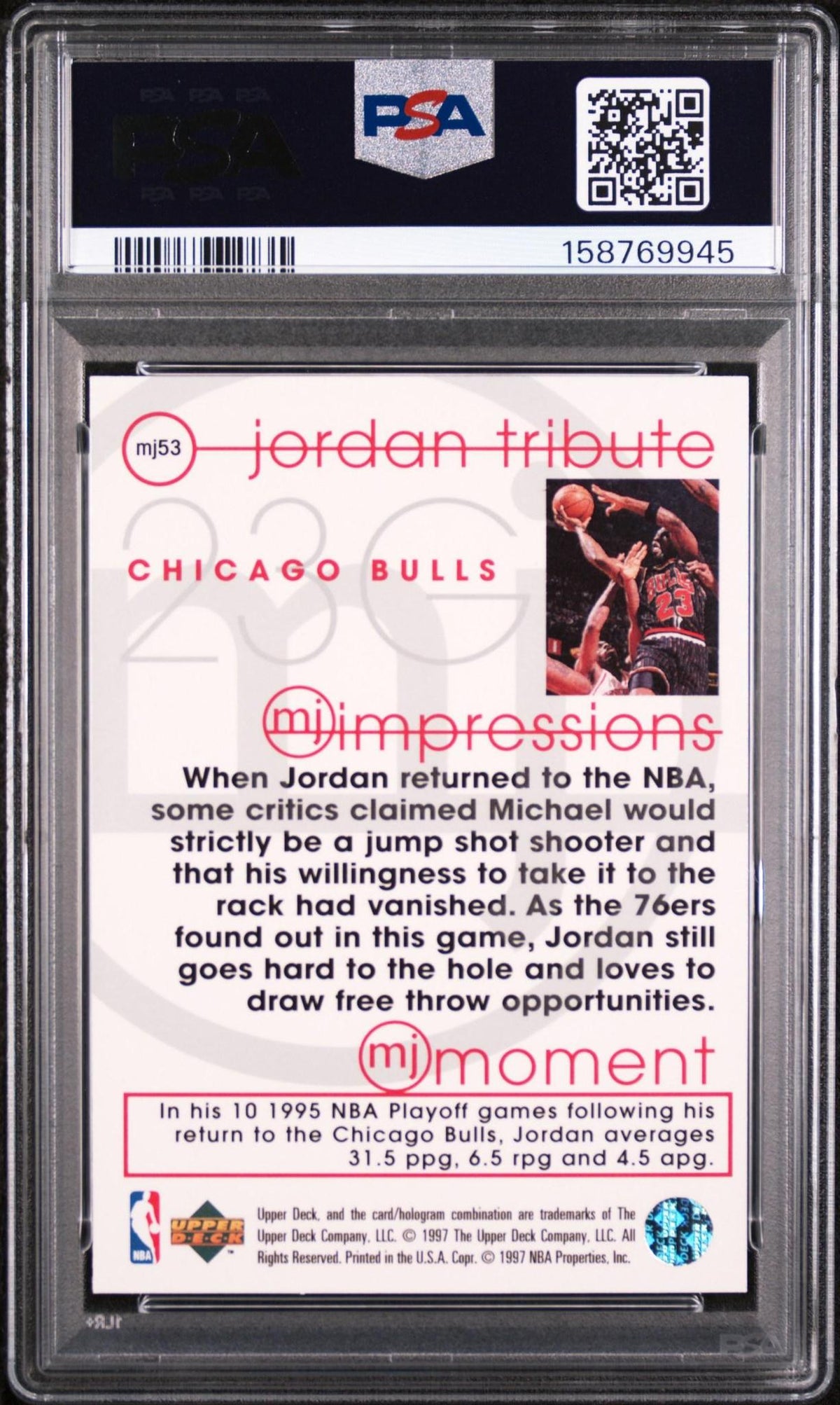 1996 UPPER DECK JORDAN TRIBUTE MJ53 MICHAEL JORDAN MJ IMPRESSIONS PSA 10
