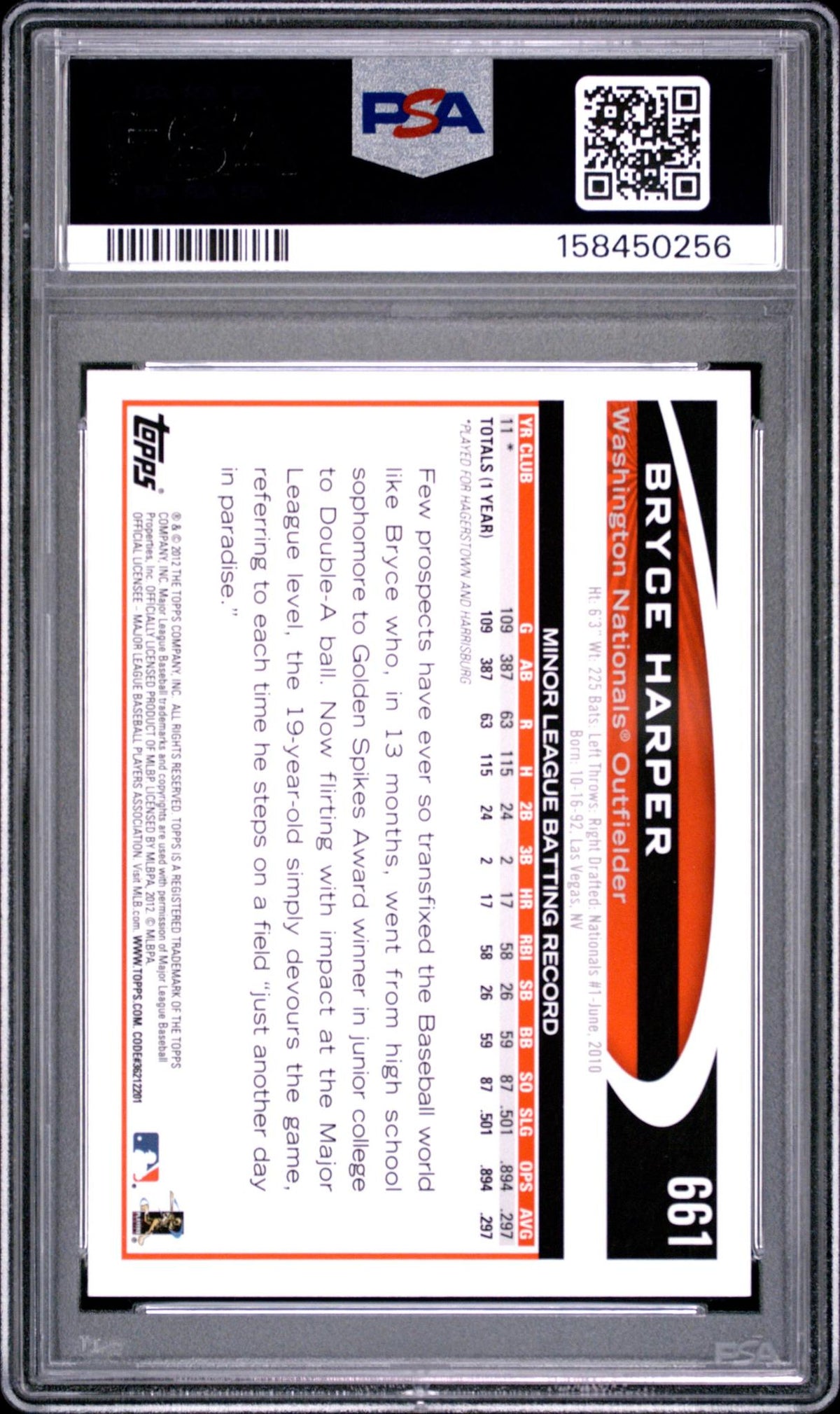 2012 TOPPS 661 BRYCE HARPER PSA 10