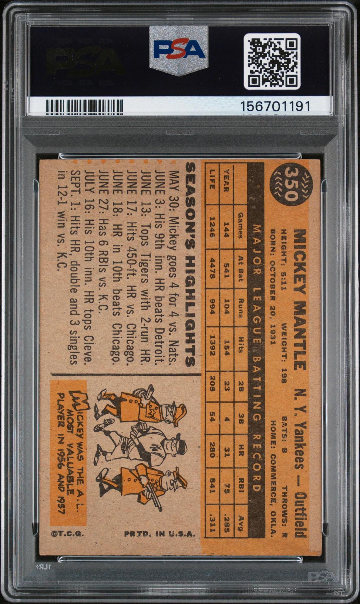 1960 Topps Mickey Mantle #350 PSA 4