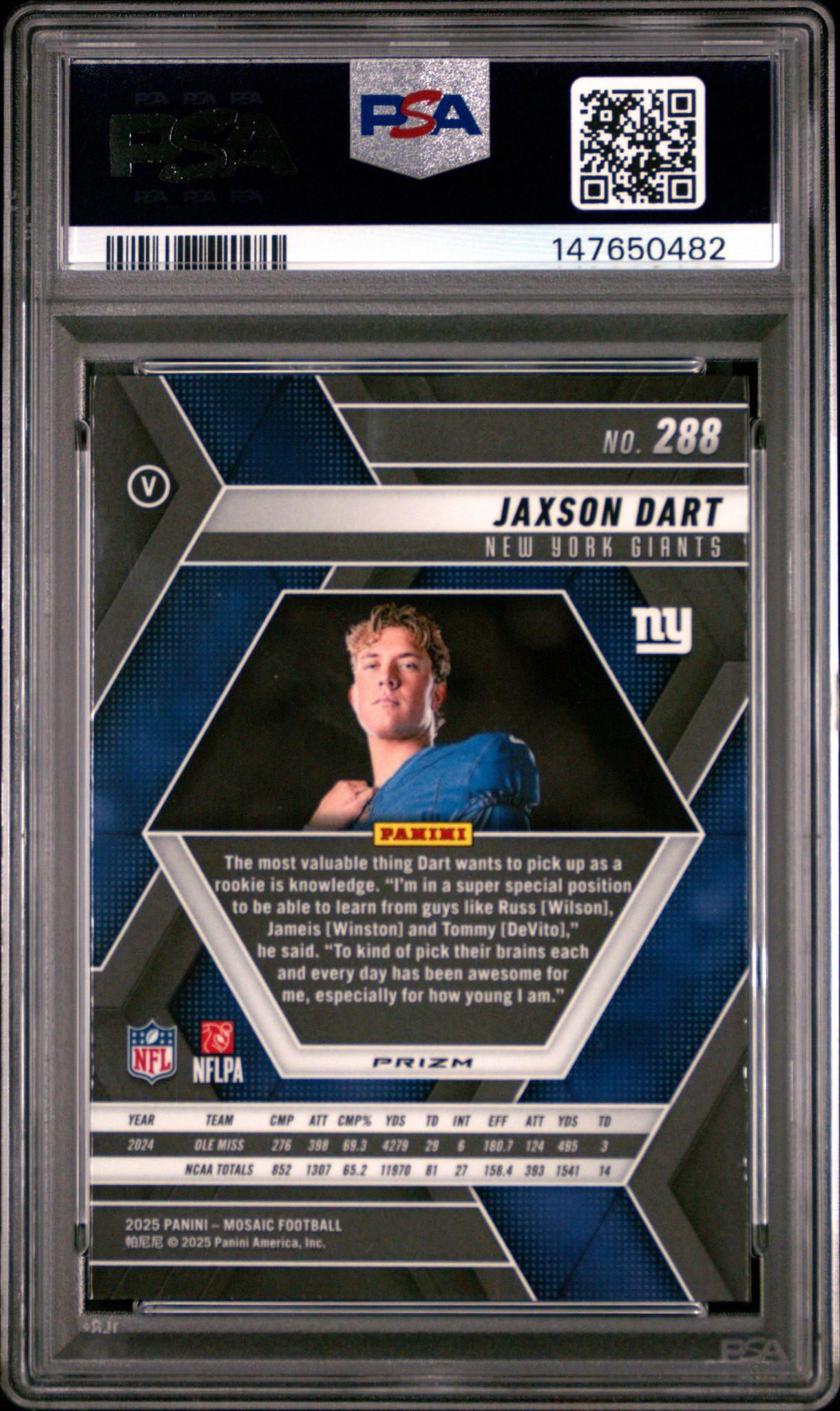 2025 Mosaic Jaxson Dart #288 Rookie Mosaic PSA 10