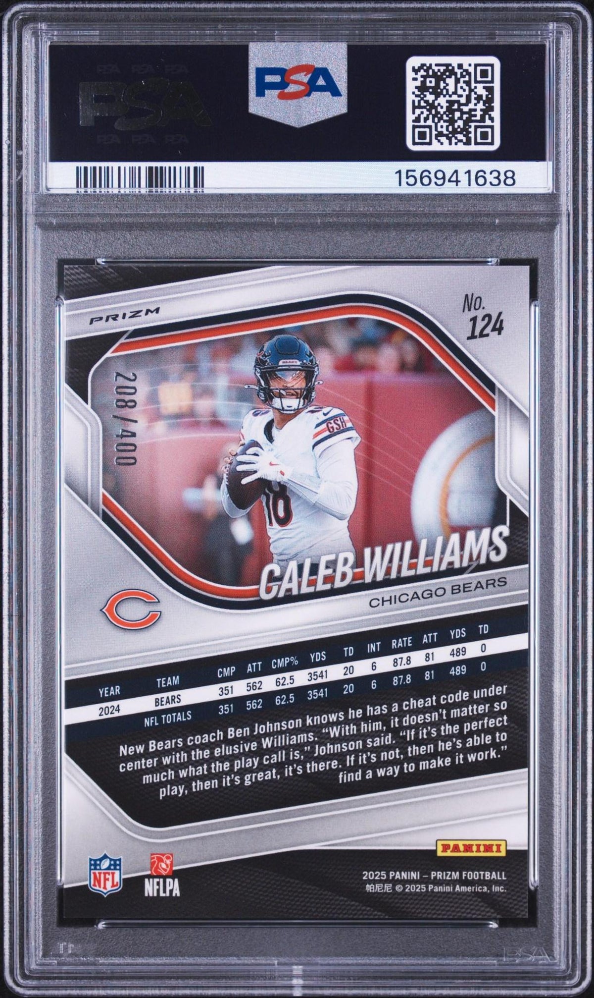 2025 PANINI PRIZM 124 CALEB WILLIAMS PANDORA PSA 10
