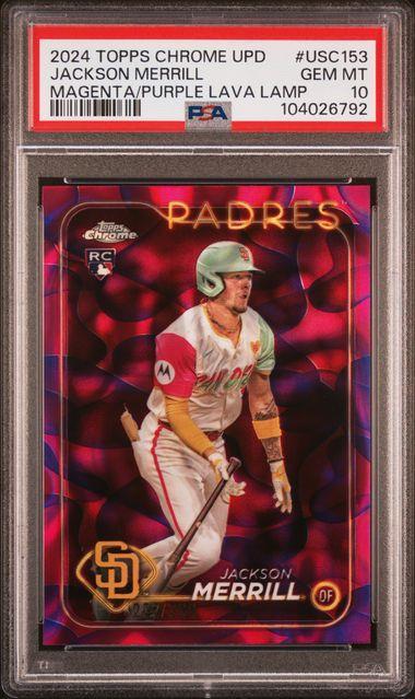 2024 Topps Chrome UPD Jackson Merrill #USA153 Rookie Magenta Purple Lava /299 PSA 10