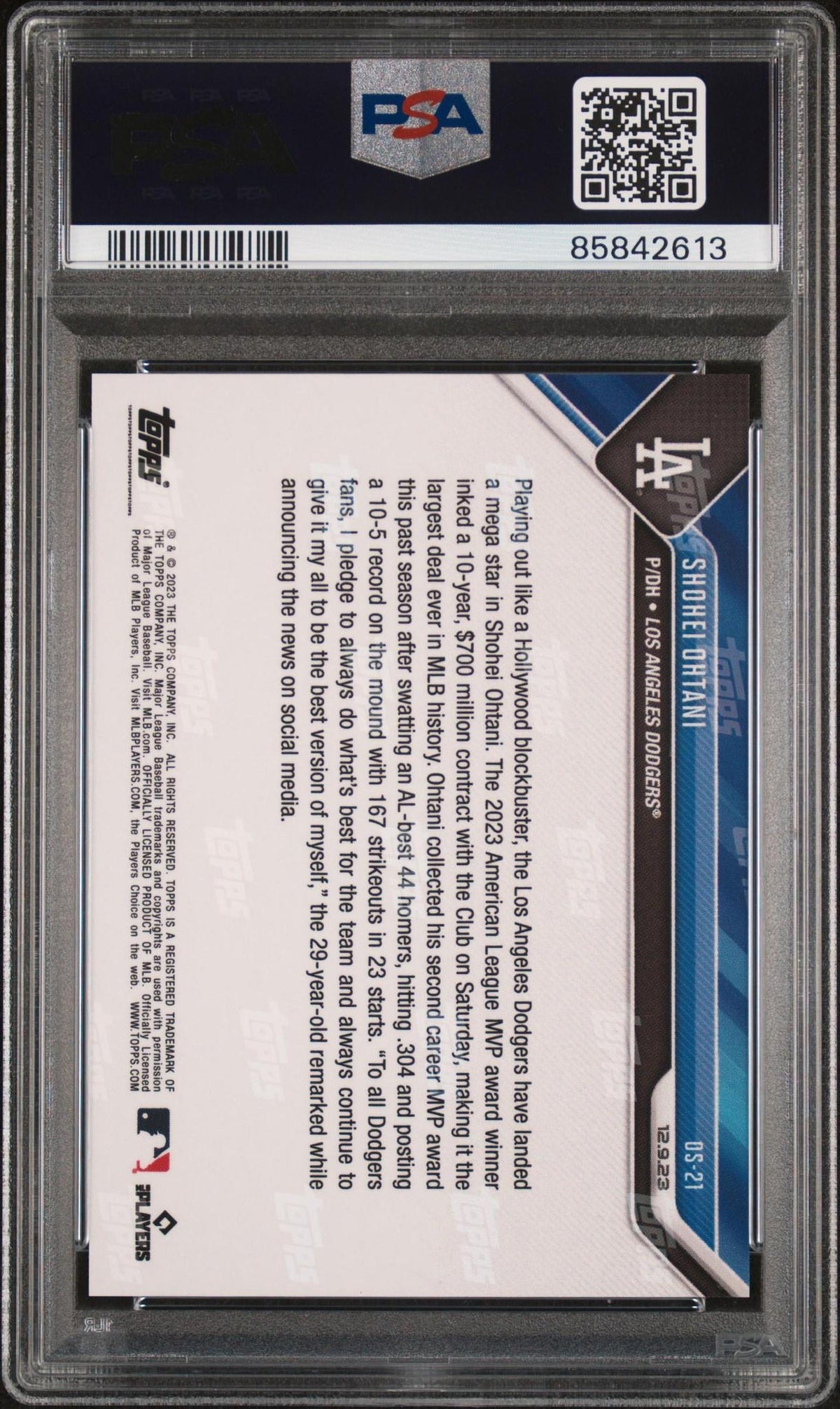 2023 TOPPS NOW OFFSEASON #OS21 SHOHEI OHTANI DODGERS PSA 10
