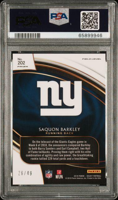 2018 PANINI SELECT #202 SAQUON BARKLEY RED PRIZM PSA 10