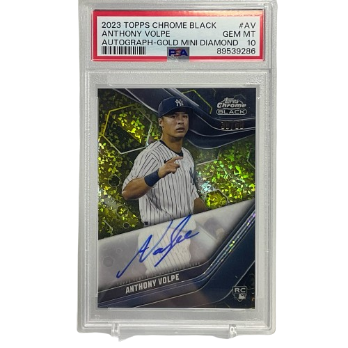 2023 Topps Chrome Black Anthony Volpe Rookie Autograph Gold Refractor /50 PSA 10