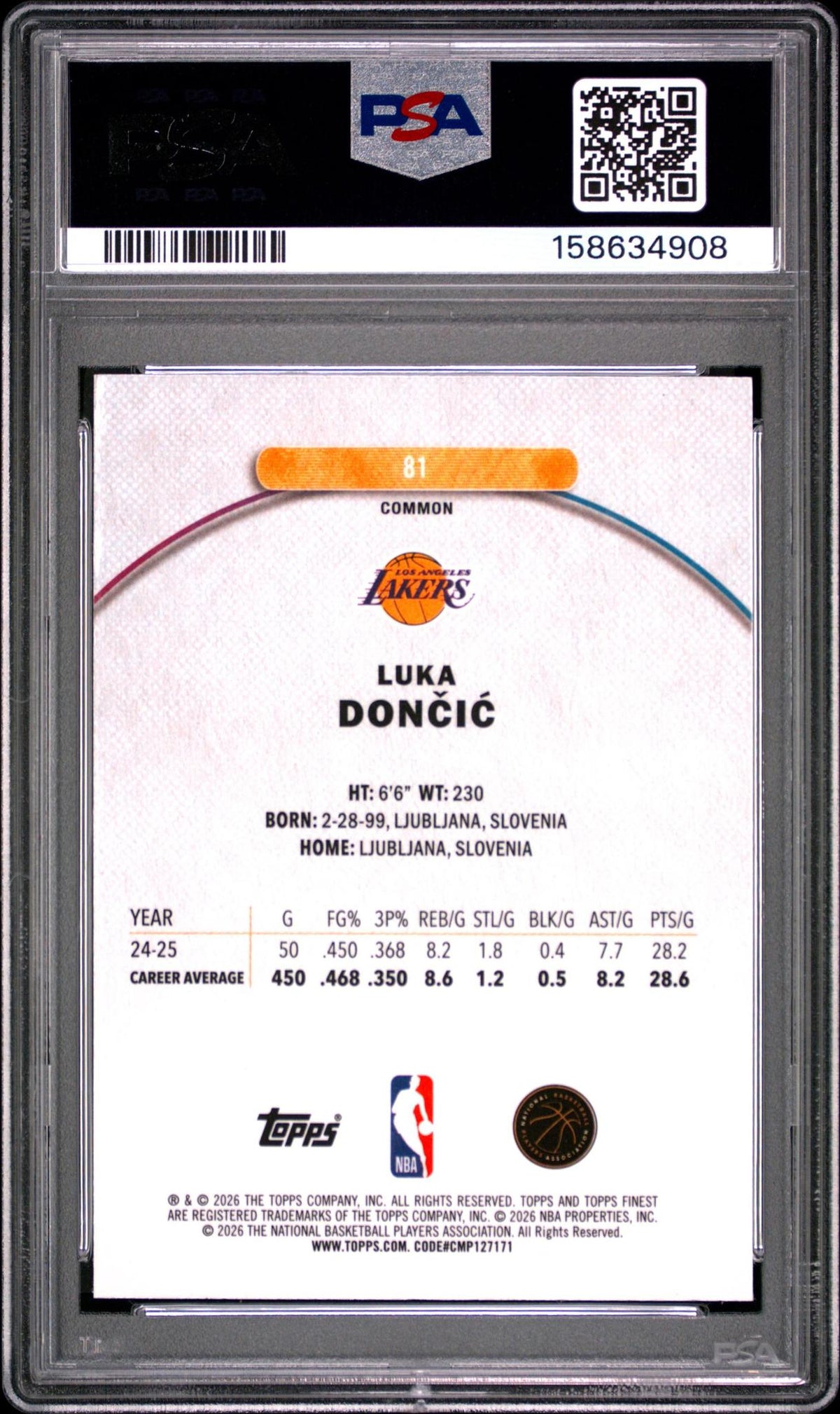 2025 Finest Luka Doncic #81 Oil Spill Refractor PSA 10