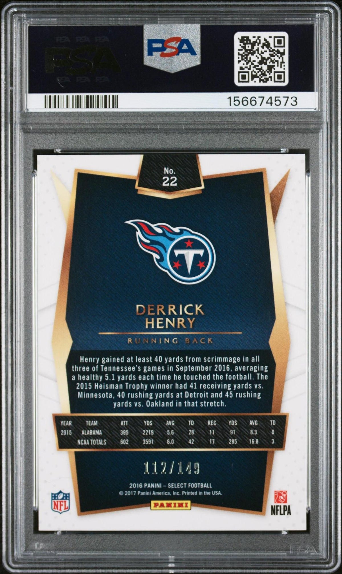 2016 PANINI SELECT 22 DERRICK HENRY BLUE PRIZM PSA 10