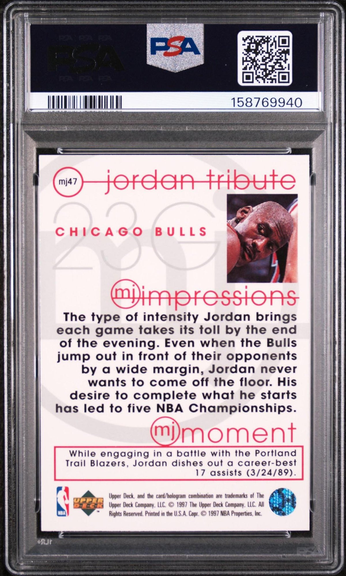 1996 UPPER DECK JORDAN TRIBUTE MJ47 MICHAEL JORDAN MJ IMPRESSIONS PSA 10