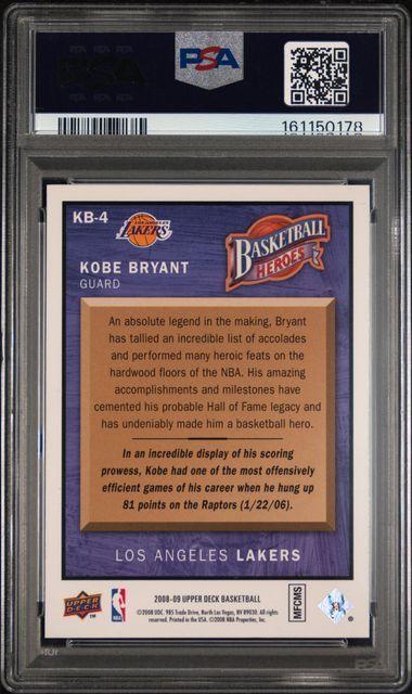 2008 UPPER DECK NBA HEROES KOBE BRYANT #KB-4 KOBE BRYANT PSA 10