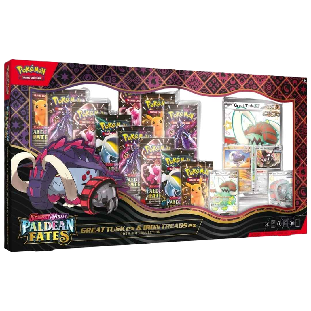 Pokemon Scarlet & Violet Paldean Fates Great Tusk ex & Iron Treads ex Premium Collection Box