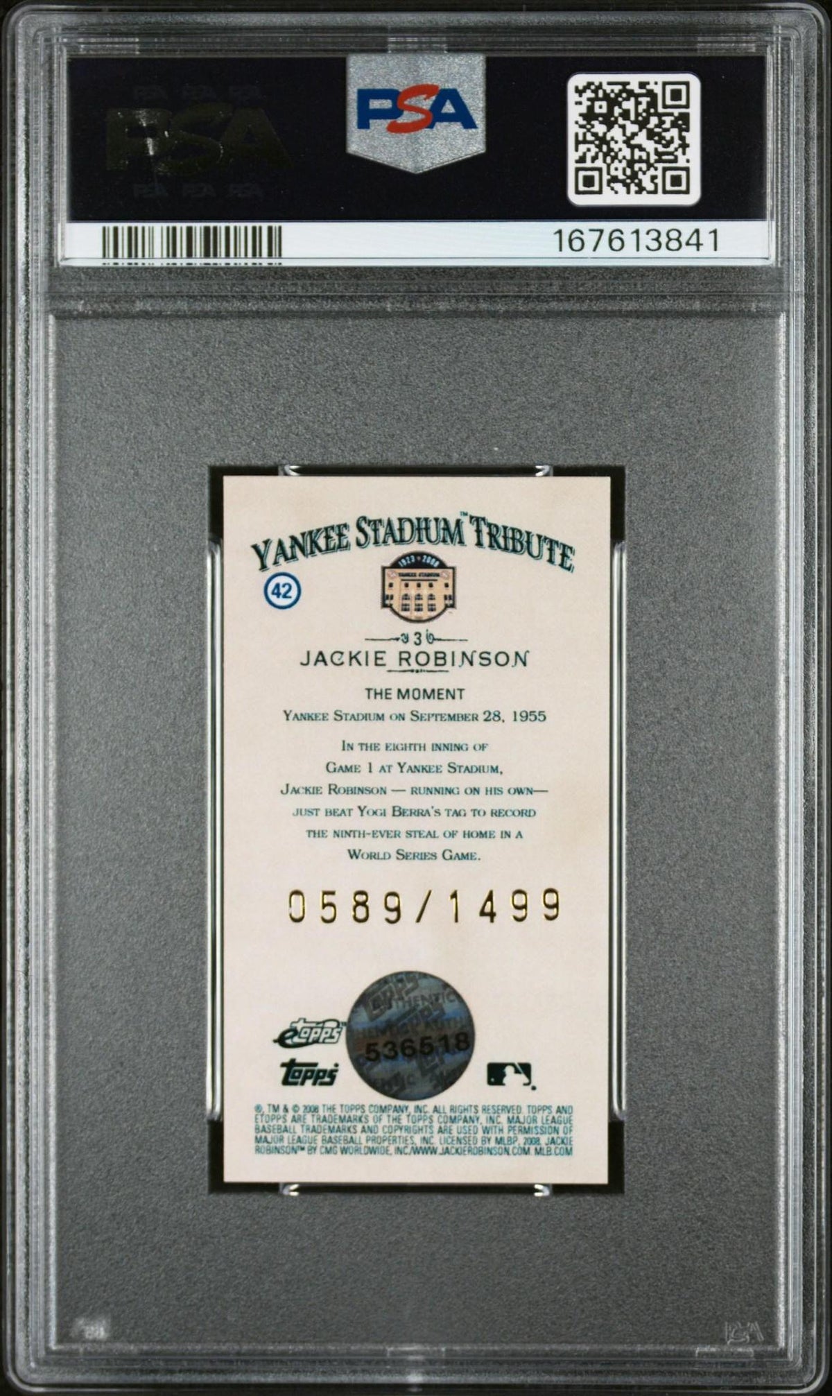 2008 Etopps Allen & Ginter Yankee Stadium Tribute 3 Jackie Robinson PSA 10