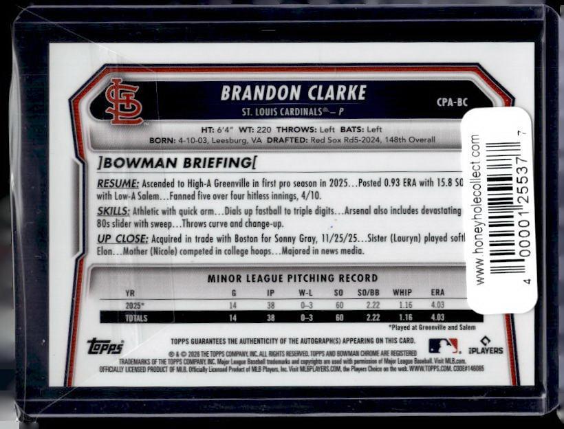 2026 Bowman Chrome Brandon Clarke #CPA-BC Black Autograph /10