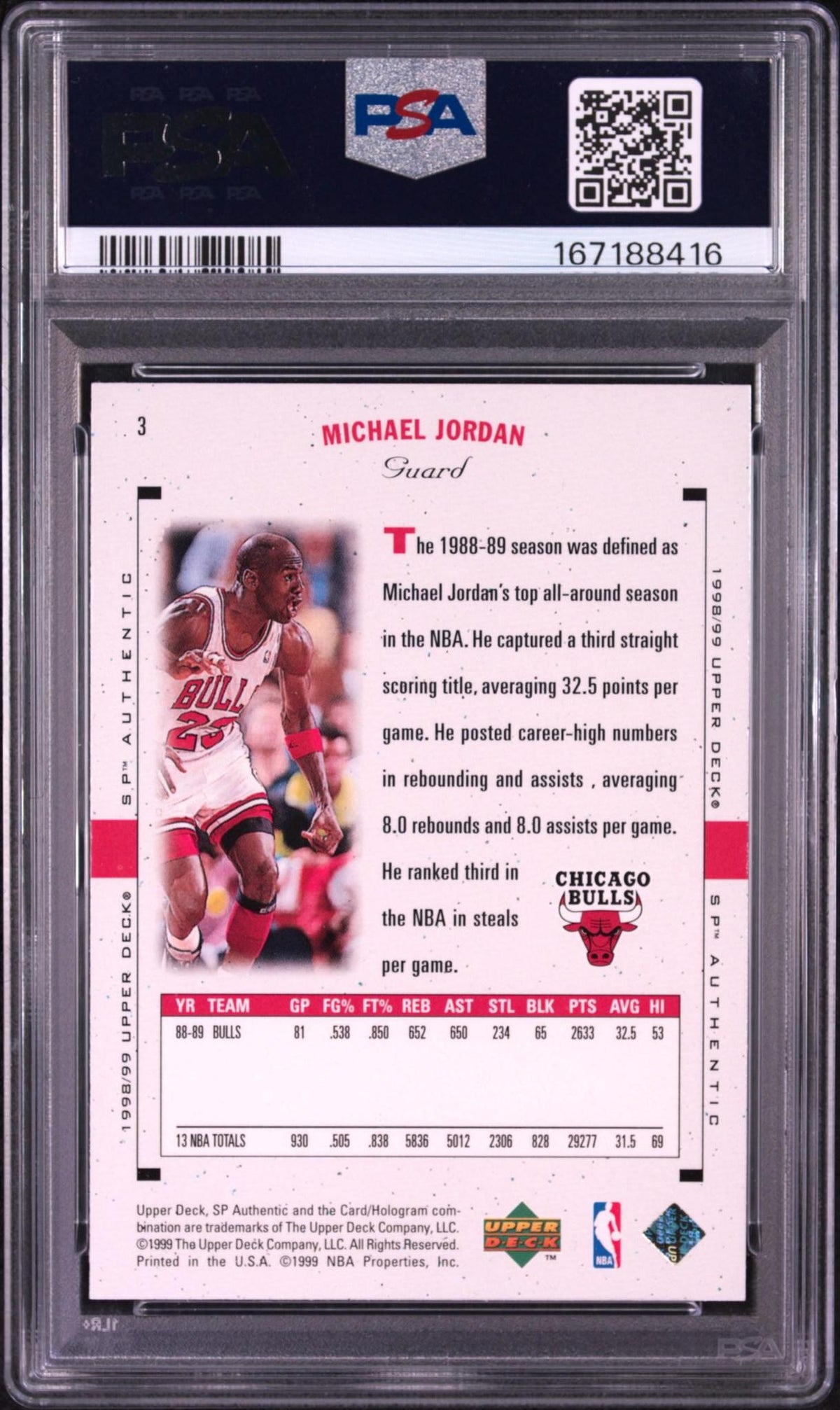 1998 SP AUTHENTIC 3 MICHAEL JORDAN PSA 10
