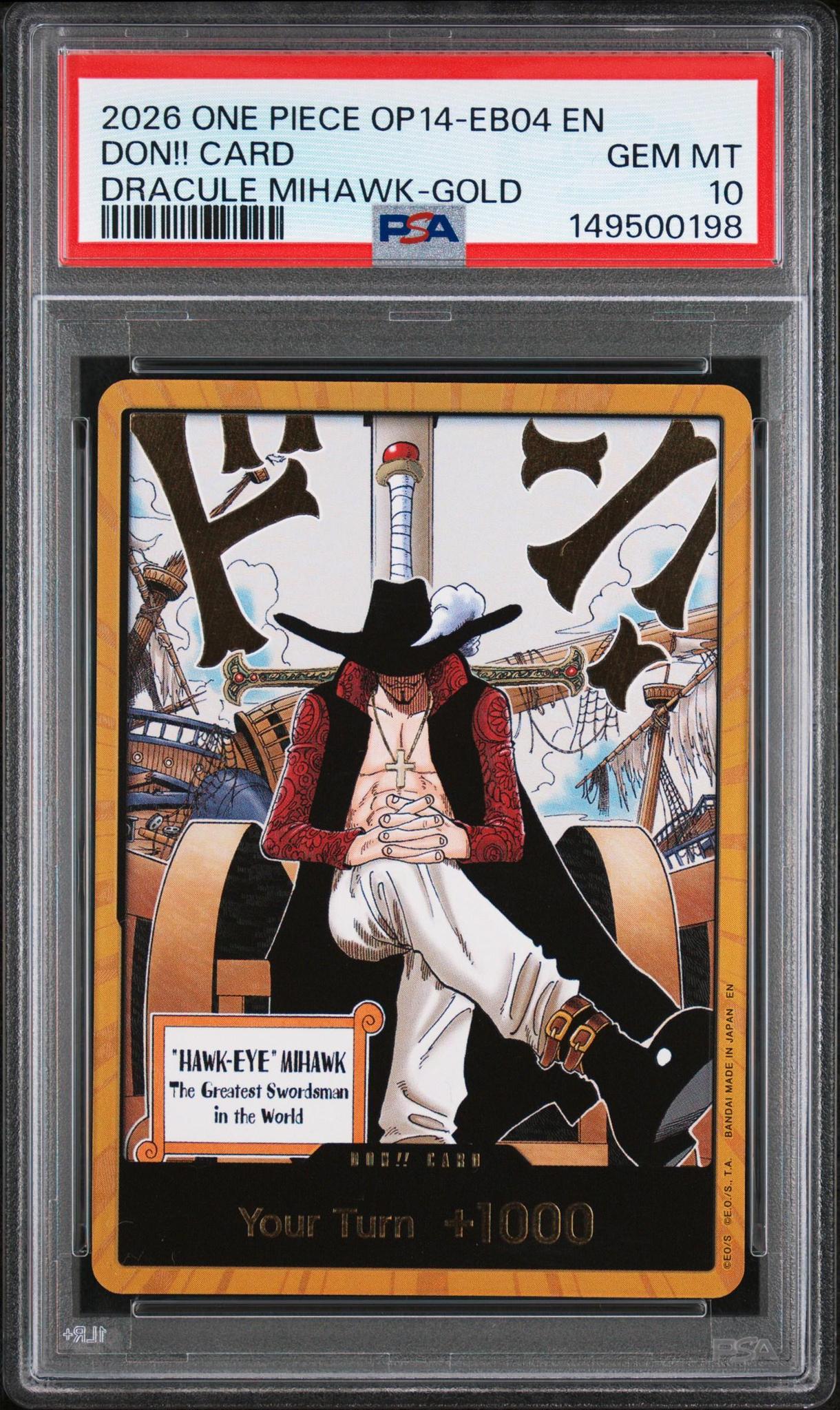 2026 One Piece Don!! Card Dracule Mihawk Gold PSA 10
