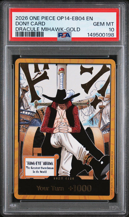 2026 One Piece Don!! Card Dracule Mihawk Gold PSA 10