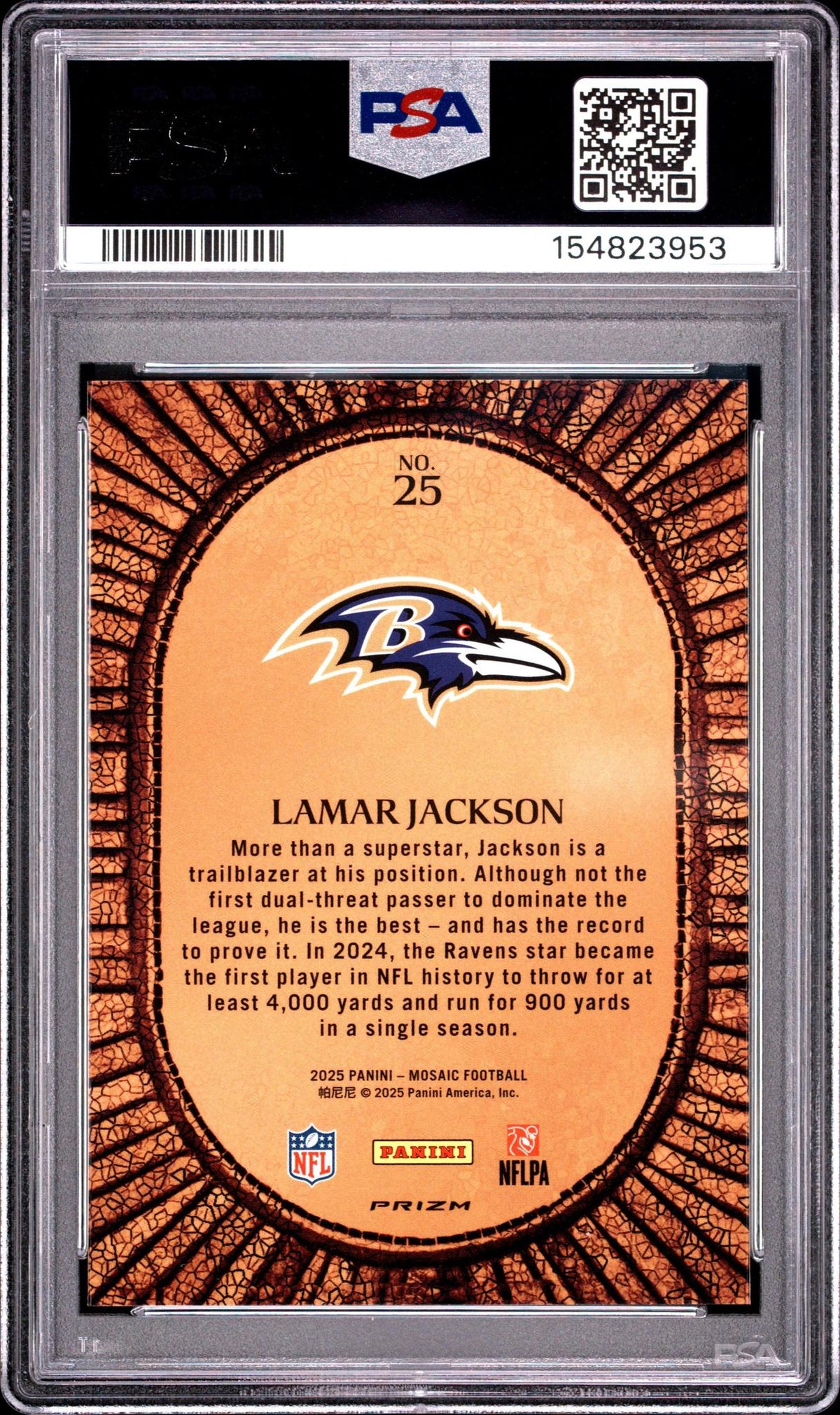 2025 PANINI MOSAIC MICRO MOSAIC 25 LAMAR JACKSON PSA 10