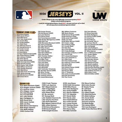 2026 Under Wraps Autographed MLB Jerseys Volume II