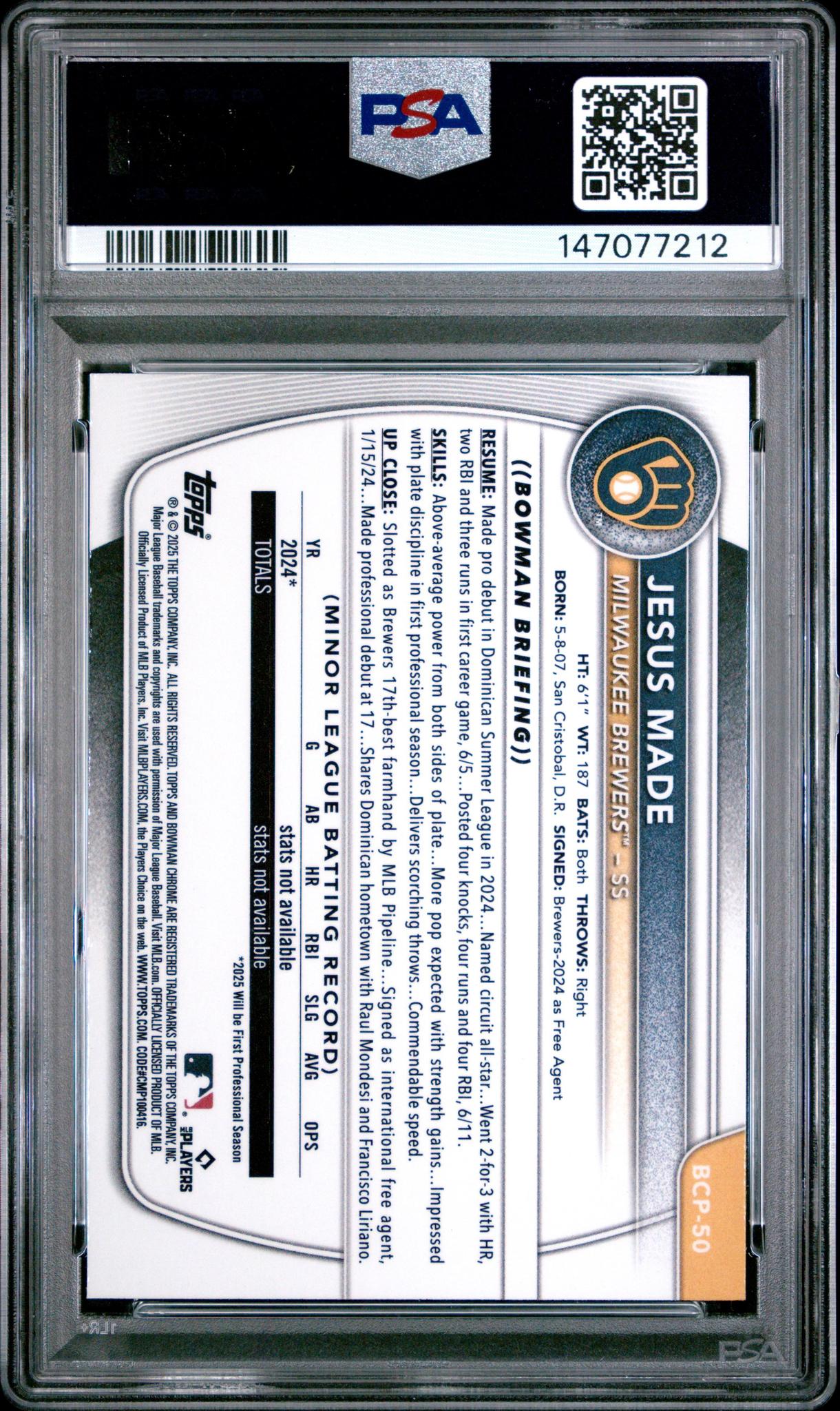 2025 Bowman Jesus Made #BCP50 Reptilian Refractor PSA 10