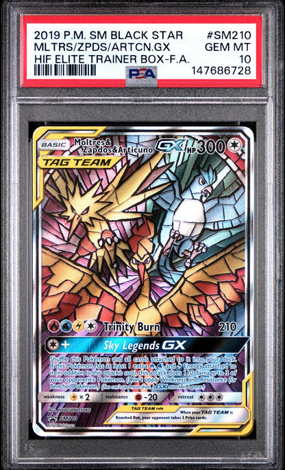 2019 Pokemon SM Black Star Moltres & Zaptos & Articuno PSA 10