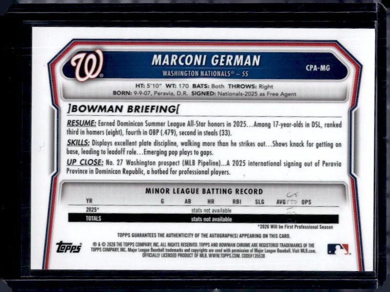 2026 Bowman Chrome Marconi German #CPA-MG Autograph /89
