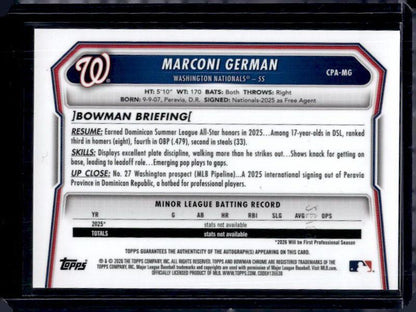 2026 Bowman Chrome Marconi German #CPA-MG Autograph /89
