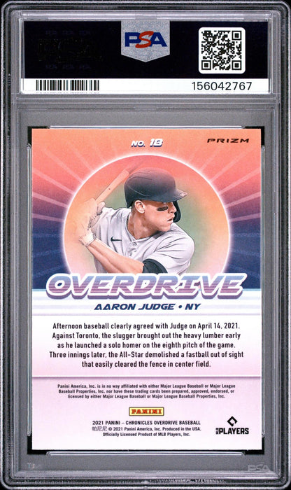 2021 PANINI CHRONICLES OVERDRIVE 18 AARON JUDGE PURPLE VELOCITY PSA 10