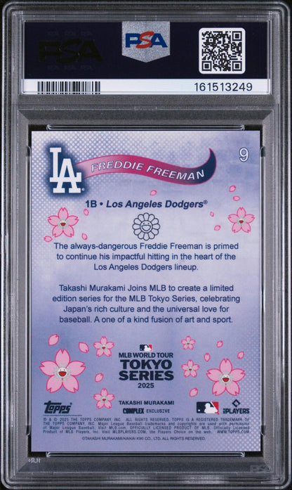 2025 TOPPS TAKASHI MURAKAMI + MLB WORLD TOUR TOKYO SERIES 9 FREDDIE FREEMAN AQUA BLUE PSA 10