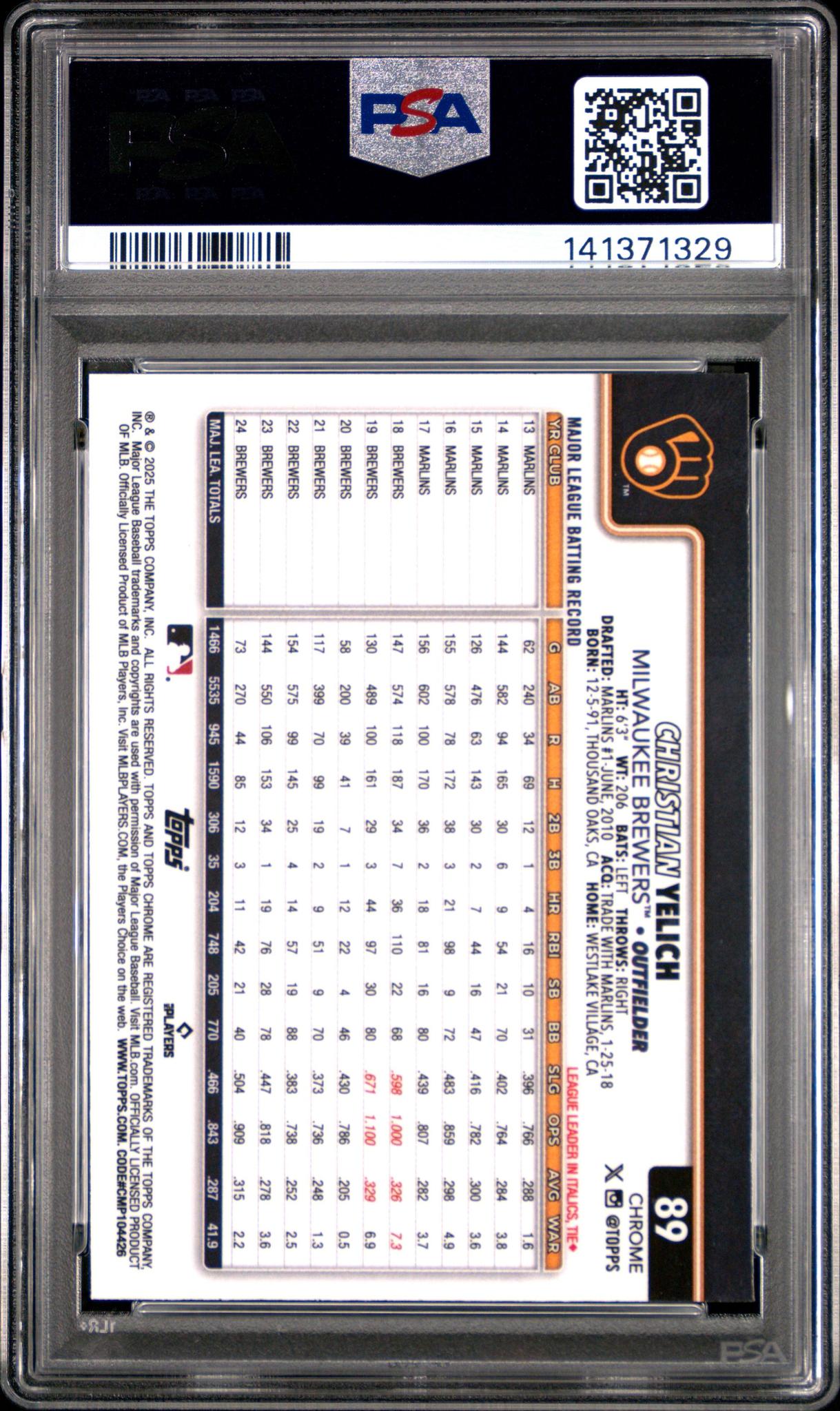 2025 Topps Chrome Christian Yelich #89 Negative Refractor PSA 10
