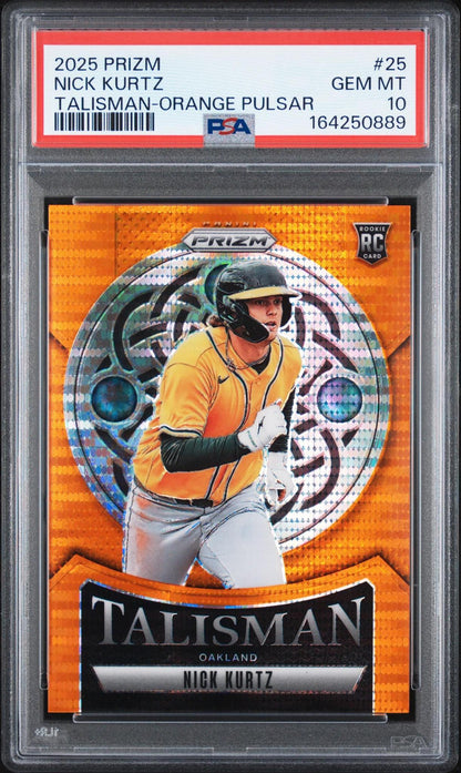 2025 Panini Prizm Talisman 25 Nick Kurtz Orange Pulsar PSA 10