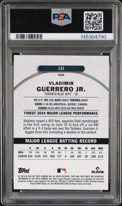 2025 Finest Vladimir Guerrero Jr. #235 Black Refractor /10 PSA 10