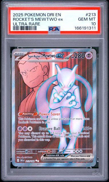 2025 POKEMON DRI EN-DESTINED RIVALS #213 ROCKET'S MEWTWO ex ULTRA RARE PSA 10