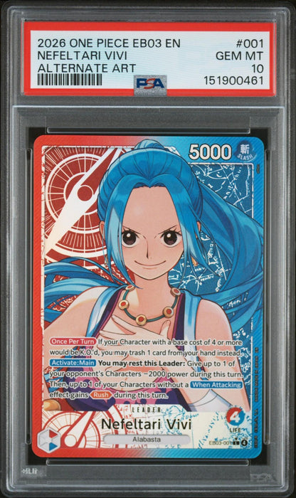 2026 One Piece EB03 Nefeltari Vivi #001 Alternate Art PSA 10