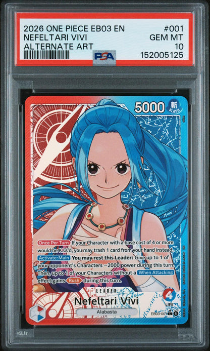 2026 One Piece EB03 Nefeltari Vivi #001 Alternate Art PSA 10