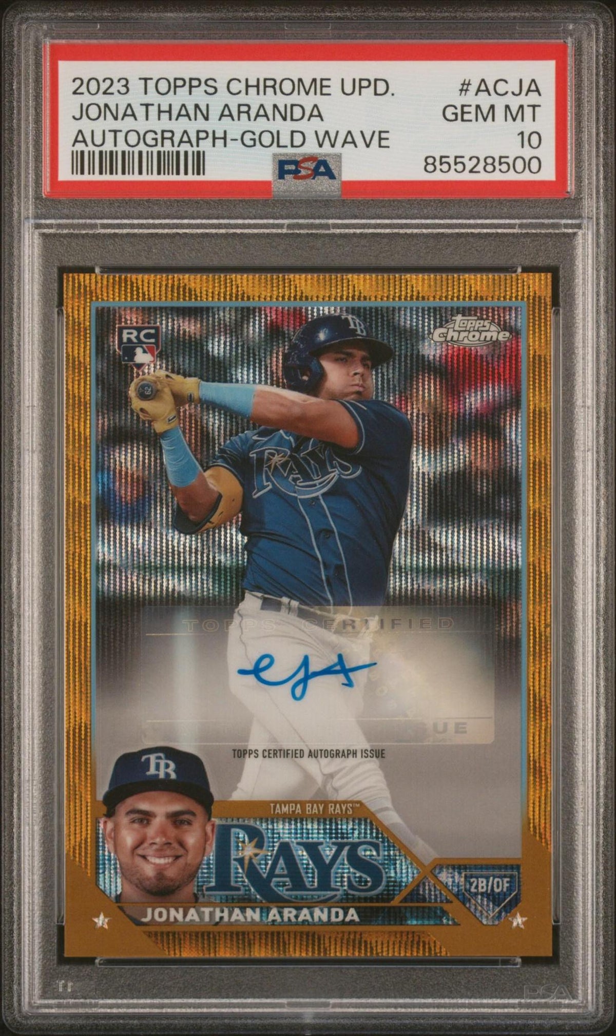 2023 Topps Chrome UPD Johnathan Aranda #ACJA Gold Wave Autograph Rookie PSA 10