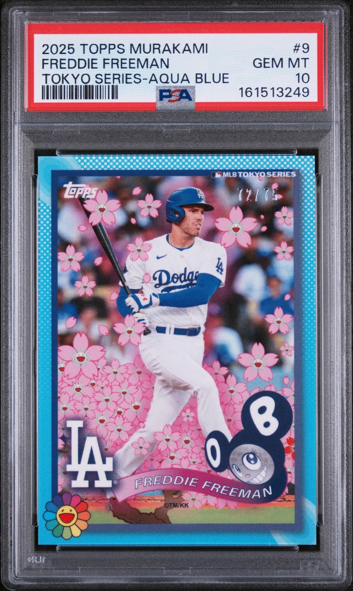 2025 TOPPS TAKASHI MURAKAMI + MLB WORLD TOUR TOKYO SERIES 9 FREDDIE FREEMAN AQUA BLUE PSA 10