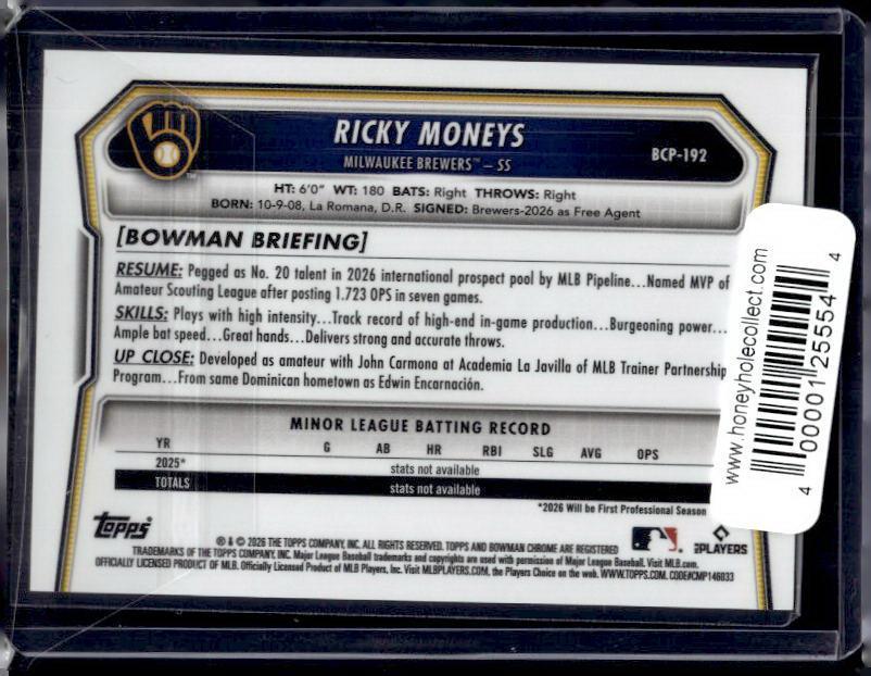 2026 Bowman Chrome Ricky Moneys #BCP-192