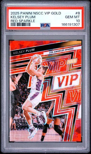 2025 PANINI NATIONAL SPORTS COLLECTORS CONVENTION VIP GOLD #8 KELSEY PLUM RED SPARKLE PSA 10