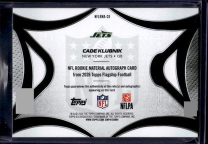 2026 Topps Flagship #NFLRMA-CK Cade Klubnik NFL Rookie Materials Autographs