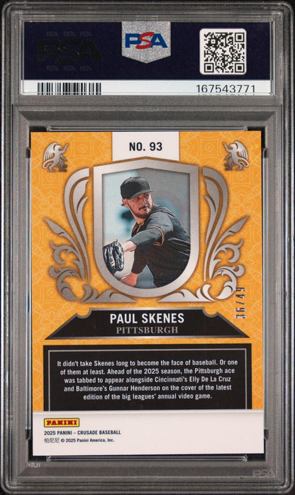 2025 PANINI CRUSADE CRUSADE INSERTS 93 PAUL SKENES ORANGE PSA 10
