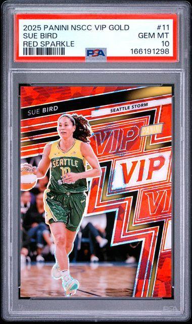 2025 PANINI NATIONAL SPORTS COLLECTORS CONVENTION VIP GOLD #11 SUE BIRD RED SPARKLE PSA 10