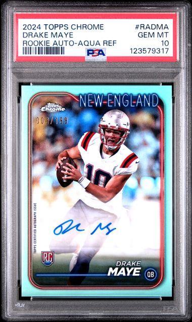 2024 TOPPS CHROME ROOKIE AUTOGRAPHS VARIATIONS #RADMA DRAKE MAYE ROOKIE AUTO-AQUA REF PSA 10