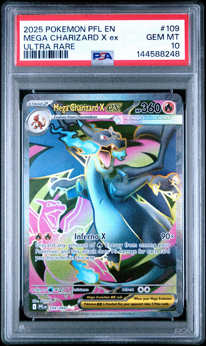 2025 Pokemon PFL Mega Charizard X EX #109 Ultra Rare PSA 10