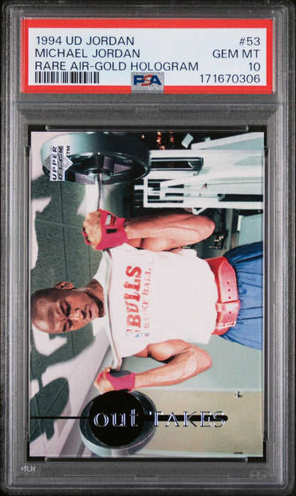 1994 UPPER DECK MJ RARE AIR 53 MICHAEL JORDAN GOLD HOLOGRAM PSA 10
