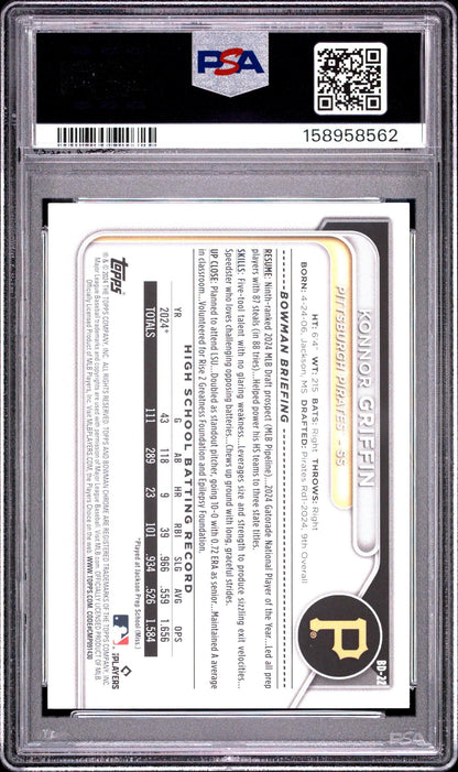 2024 BOWMAN DRAFT BD22 KONNOR GRIFFIN PSA 10