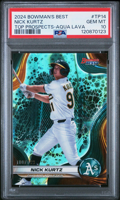 2024 BOWMAN'S BEST TOP PROSPECTS TP14 NICK KURTZ AQUA LAVA PSA 10