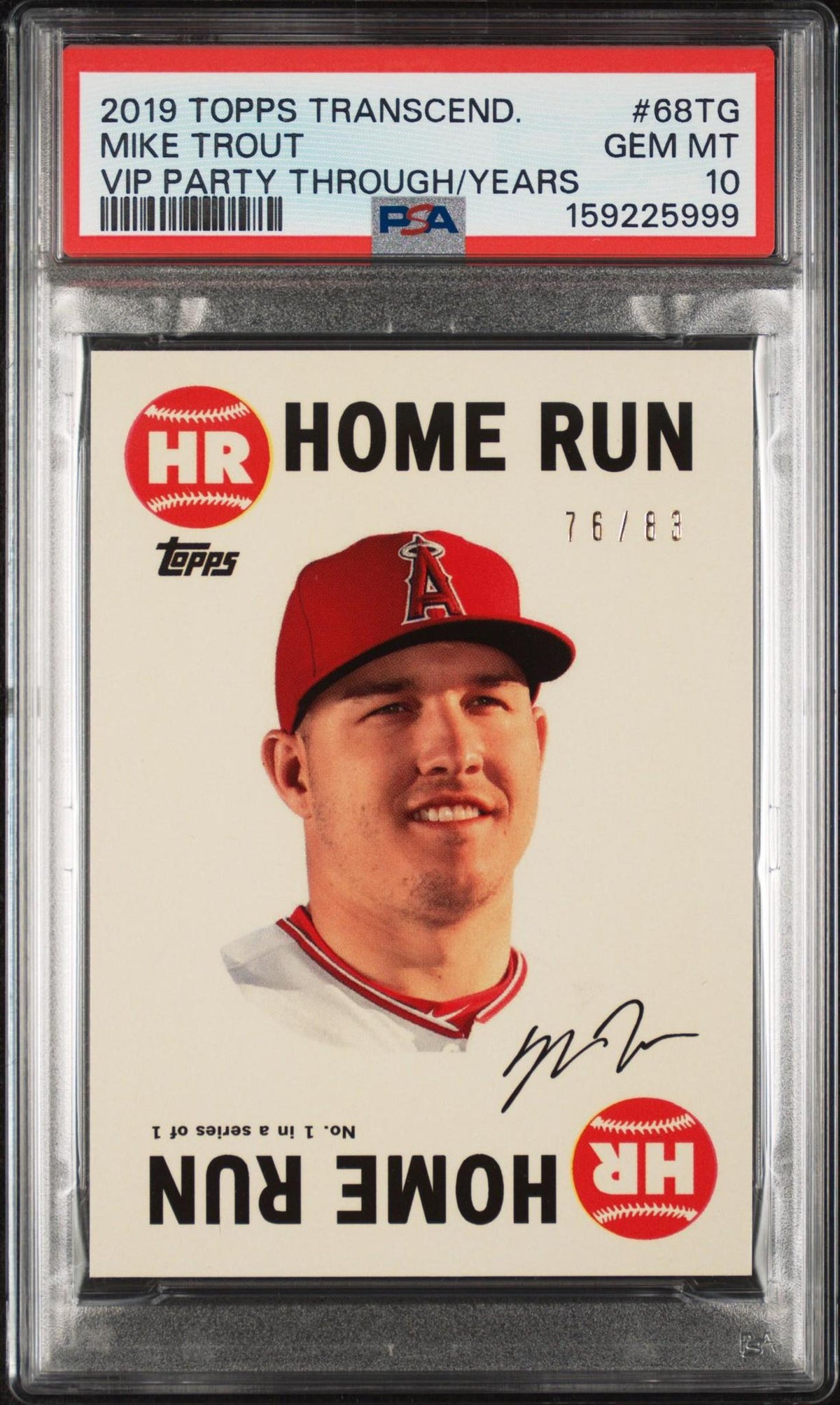 2019 TOPPS TRANSCENDENT VIP PARTY MIKE TROUT THROUGH THE YEARS 68TG MIKE TROUT PSA 10