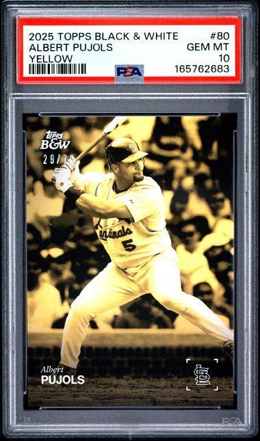 2025 TOPPS BLACK AND WHITE #80 ALBERT PUJOLS YELLOW PSA 10