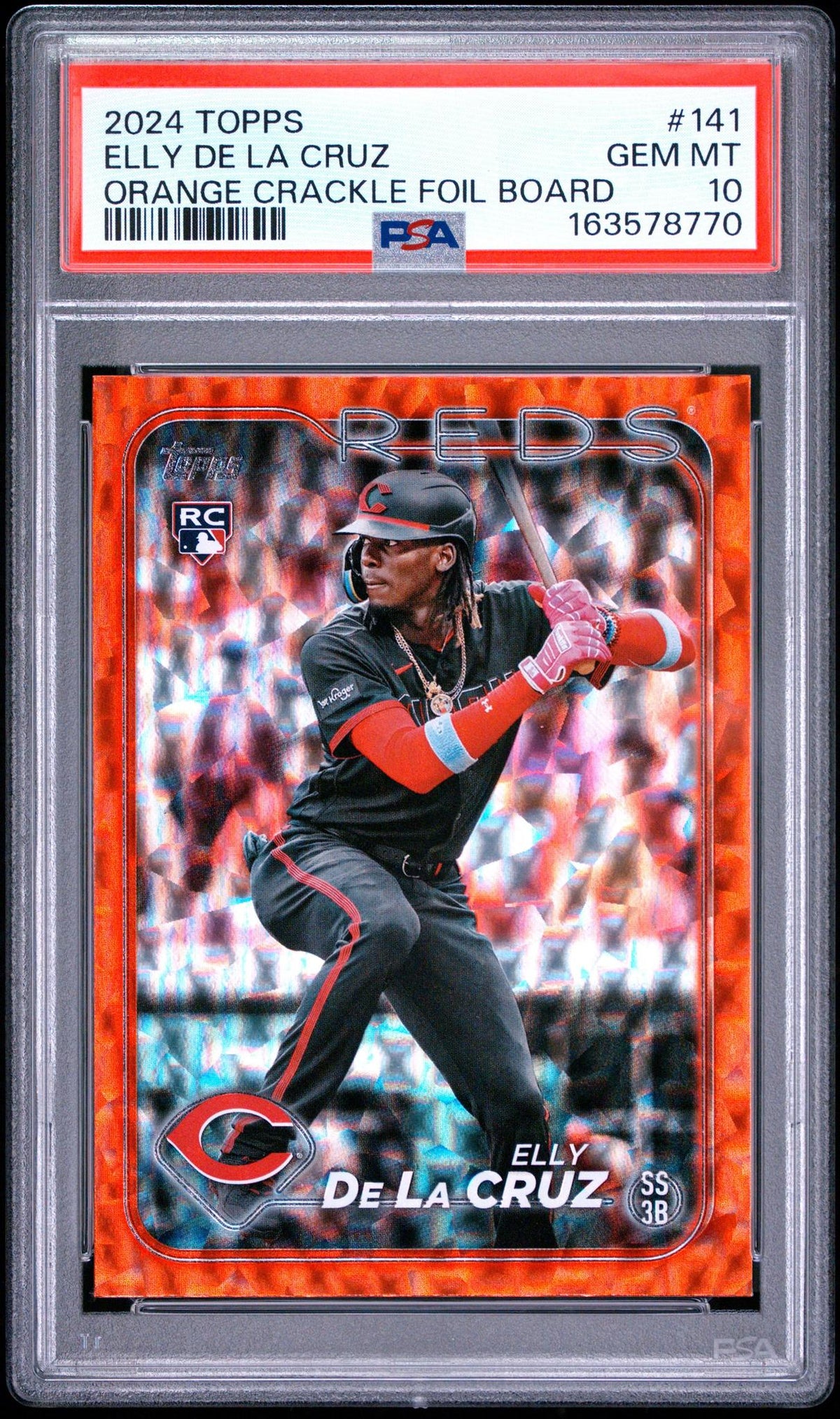 2024 TOPPS 141 ELLY DE LA CRUZ ORANGE CRACKLE FOIL BOARD PSA 10