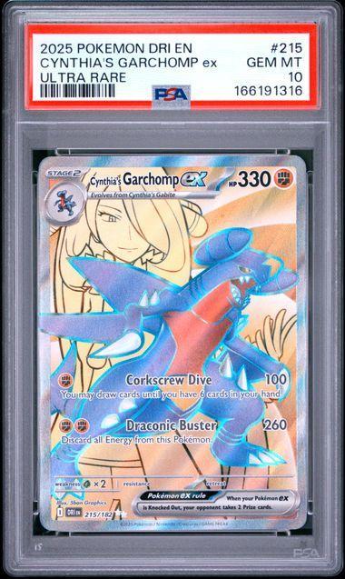 2025 POKEMON DRI EN-DESTINED RIVALS #215 CYNTHIA'S GARCHOMP ex ULTRA RARE PSA 10