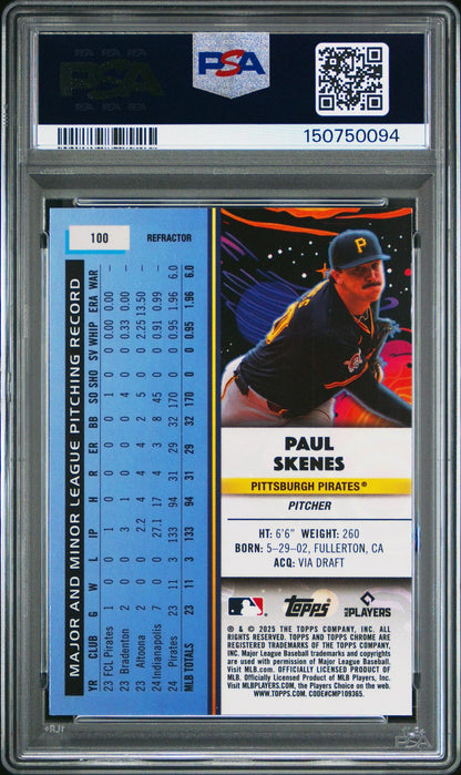 2025 Topps Cosmic Chrome Paul Skenes #100 Refractor PSA 10